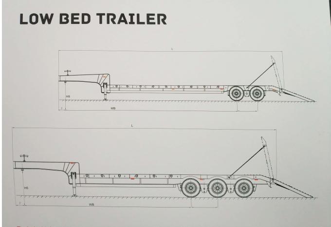 3 цапф цвет низкого кровати трейлера Semi красный с цапфами Само-управления рулем и гидравлическими пандусами